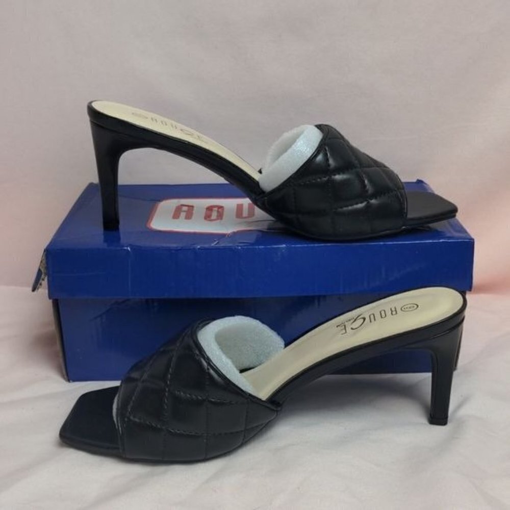 Rouge Helium Always 22 Black Quilted Square Toe Faux Leather Kitten Heels 9